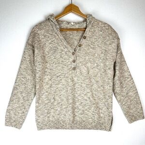 Hem & Thread Hooded Button Henley Marled Yarn Sweater